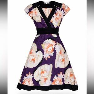 Corey Lynn Calter Anthropologie Vintage Silk Floral Empire Waist Dress A-Line 4